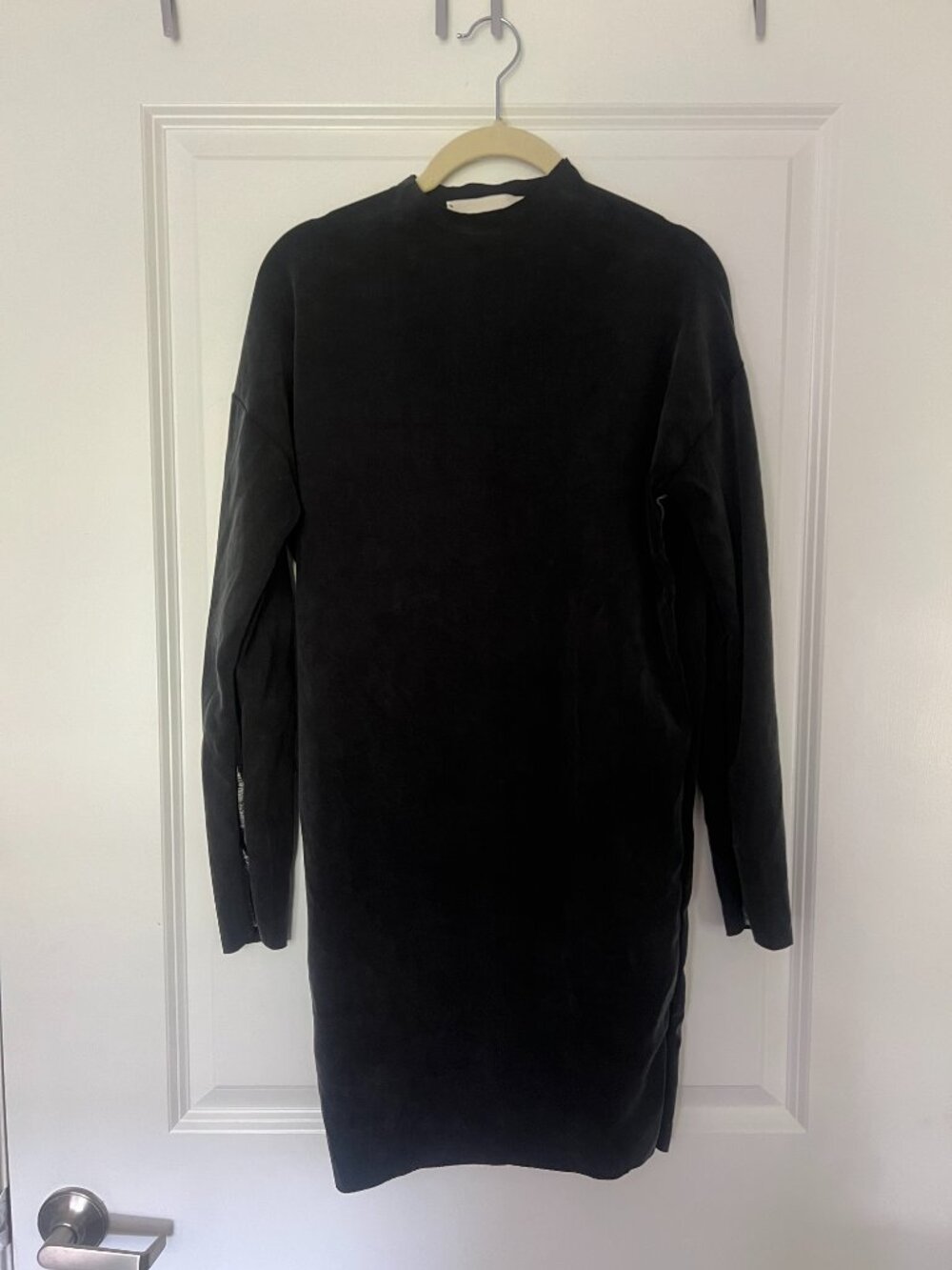 KADA Funnel Mock Neck Long Sleeve Mini Dress Black Cupro XS